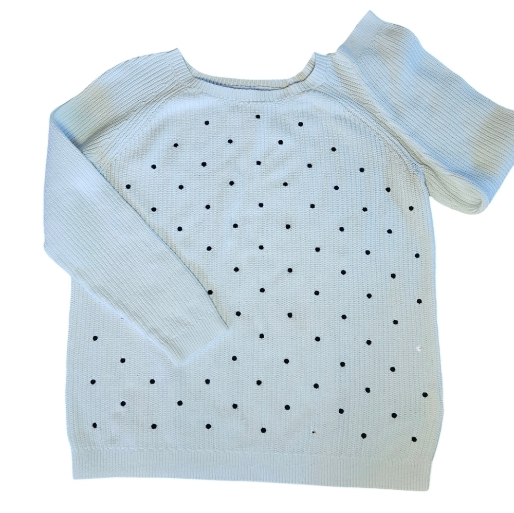 Elle ladies white cotton sweater White with black polkadots​​​​​​